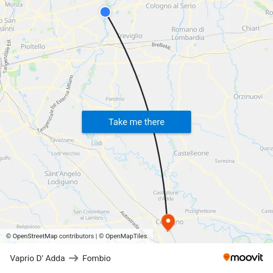 Vaprio d'Adda to Fombio map