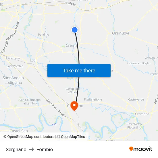 Sergnano to Fombio map