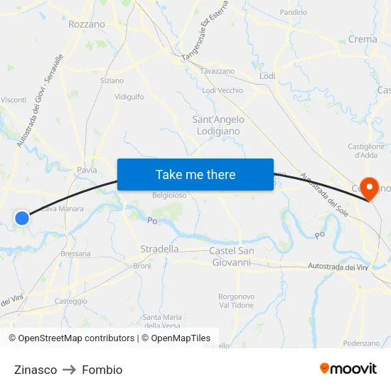 Zinasco to Fombio map