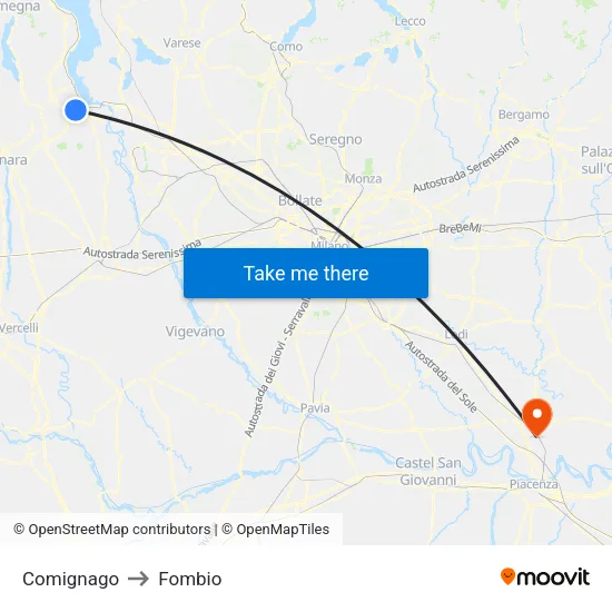 Comignago to Fombio map
