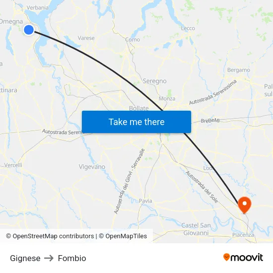 Gignese to Fombio map