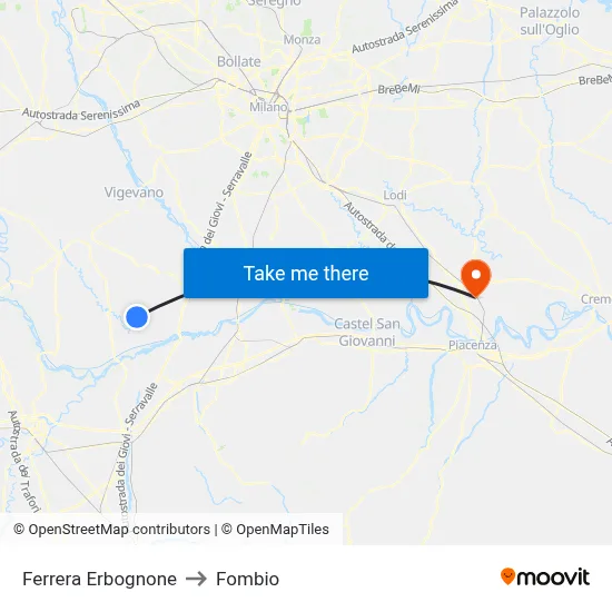 Ferrera Erbognone to Fombio map