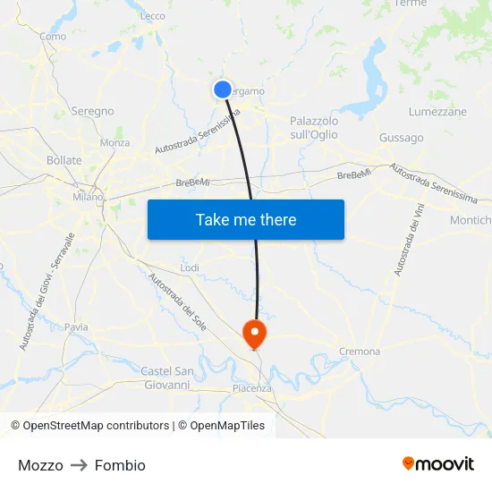 Mozzo to Fombio map