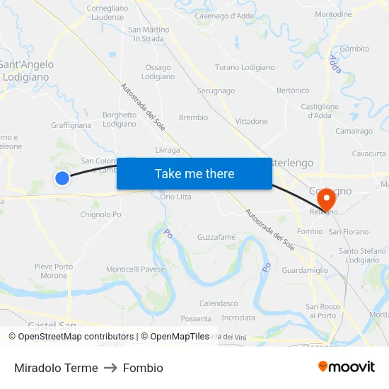 Miradolo Terme to Fombio map