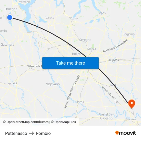 Pettenasco to Fombio map