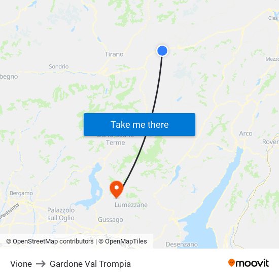 Vione to Gardone Val Trompia map