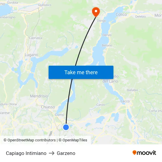 Capiago Intimiano to Garzeno map