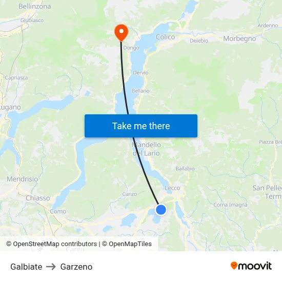 Galbiate to Garzeno map