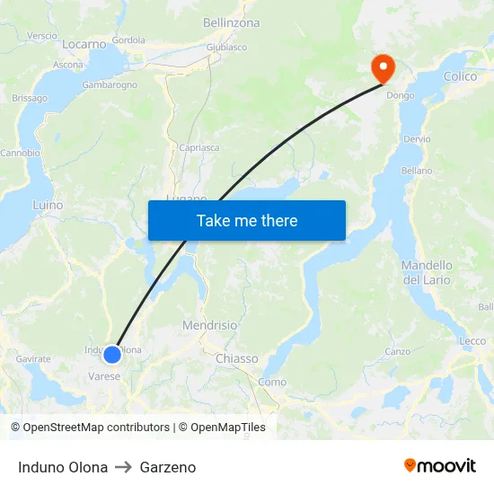 Induno Olona to Garzeno map