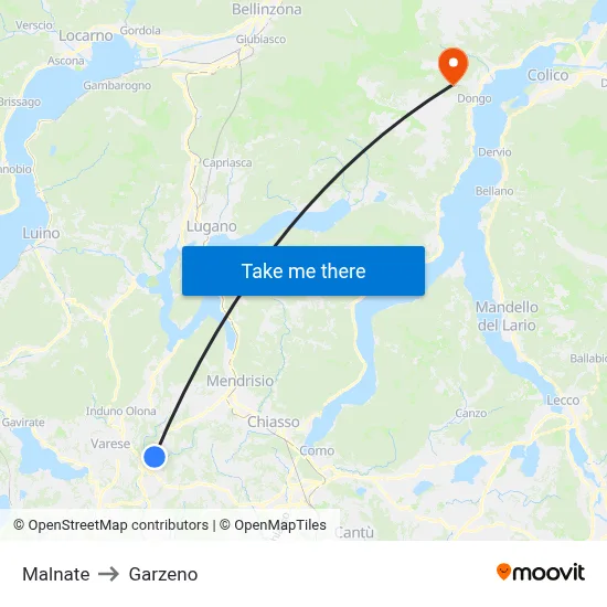 Malnate to Garzeno map