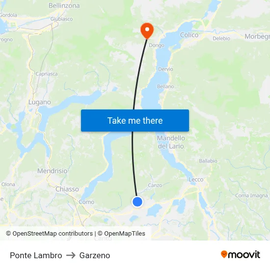 Ponte Lambro to Garzeno map