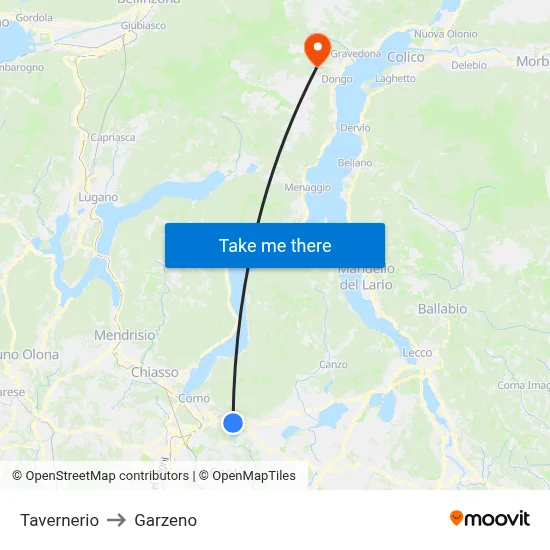 Tavernerio to Garzeno map
