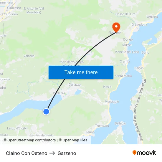 Claino con Osteno to Garzeno map