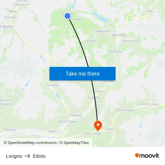 Livigno to Edolo map