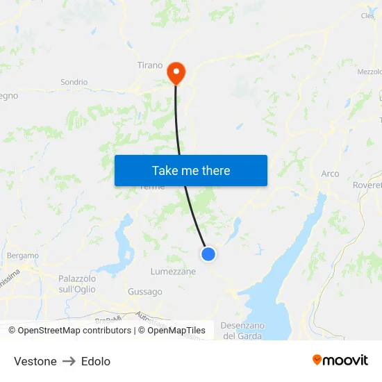 Vestone to Edolo map