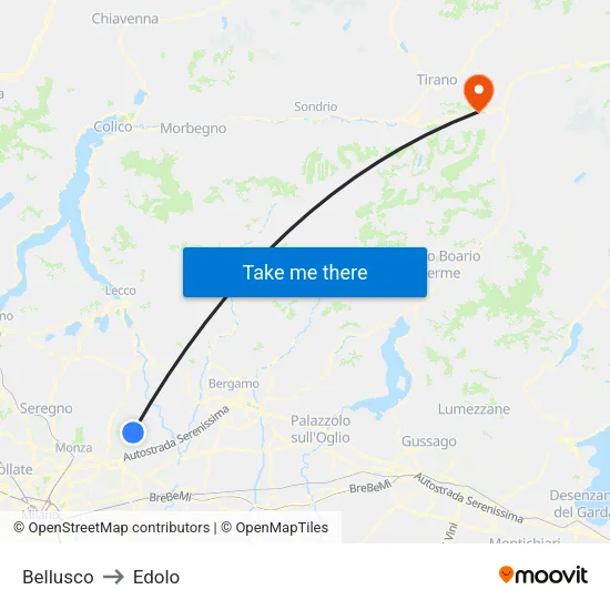 Bellusco to Edolo map