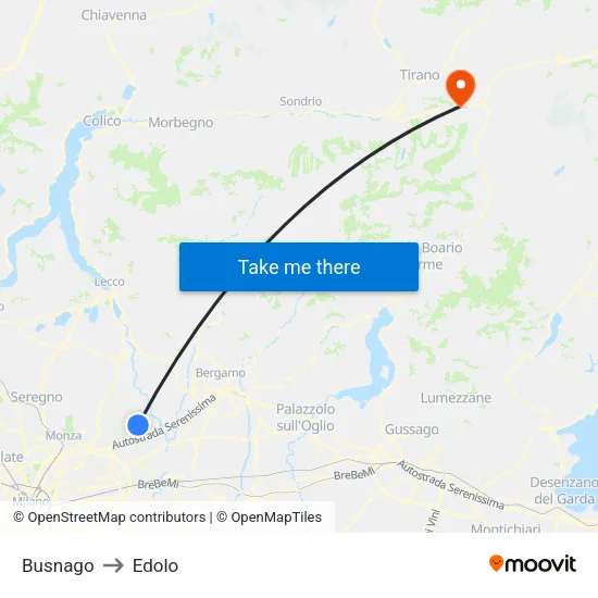 Busnago to Edolo map