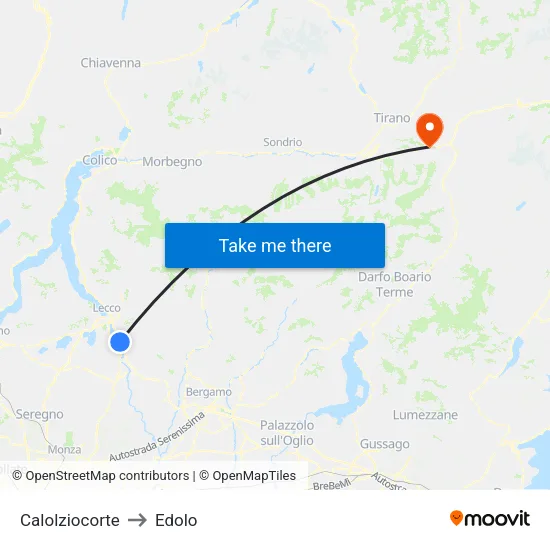 Calolziocorte to Edolo map