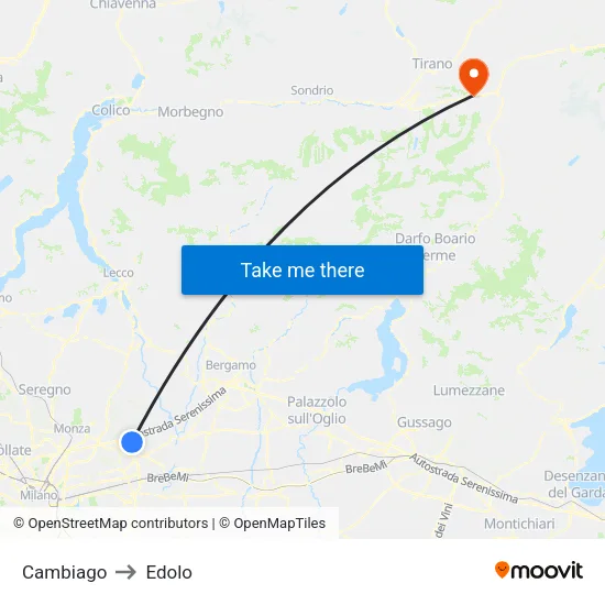 Cambiago to Edolo map