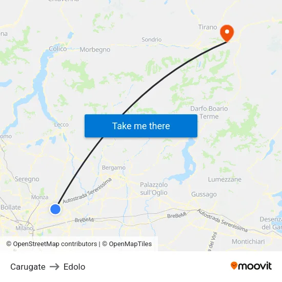 Carugate to Edolo map