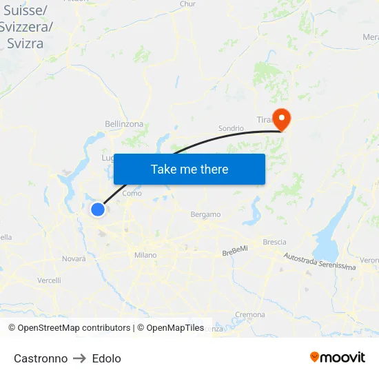 Castronno to Edolo map