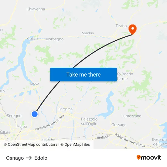 Osnago to Edolo map
