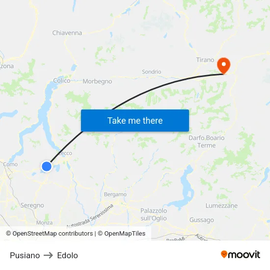 Pusiano to Edolo map