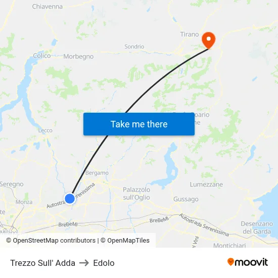 Trezzo Sull' Adda to Edolo map