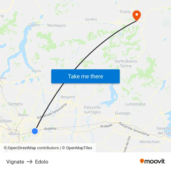 Vignate to Edolo map