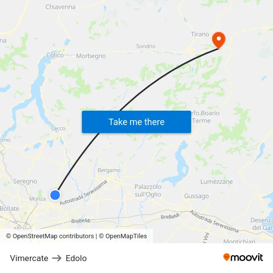Vimercate to Edolo map