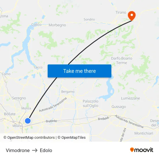 Vimodrone to Edolo map