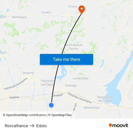 Roccafranca to Edolo map
