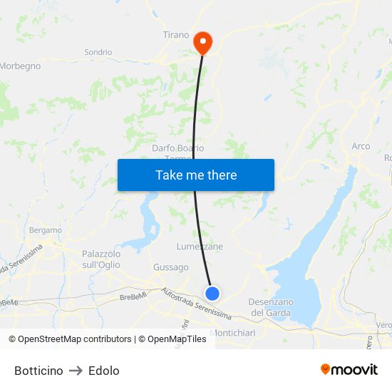 Botticino to Edolo map