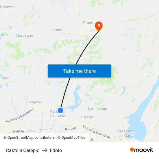 Castelli Calepio to Edolo map