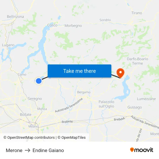 Merone to Endine Gaiano map