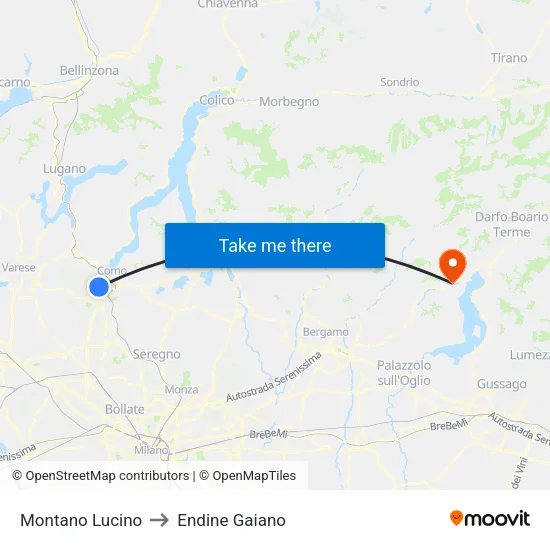 Montano Lucino to Endine Gaiano map