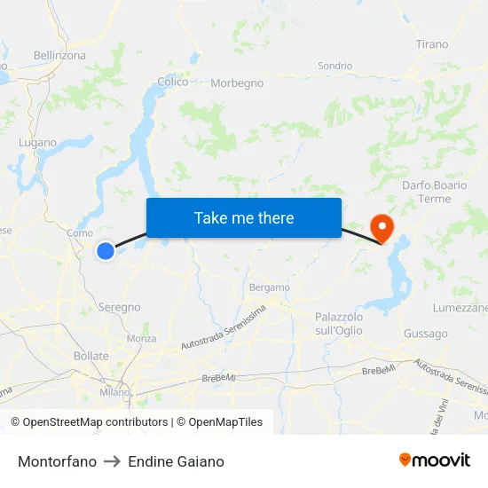 Montorfano to Endine Gaiano map
