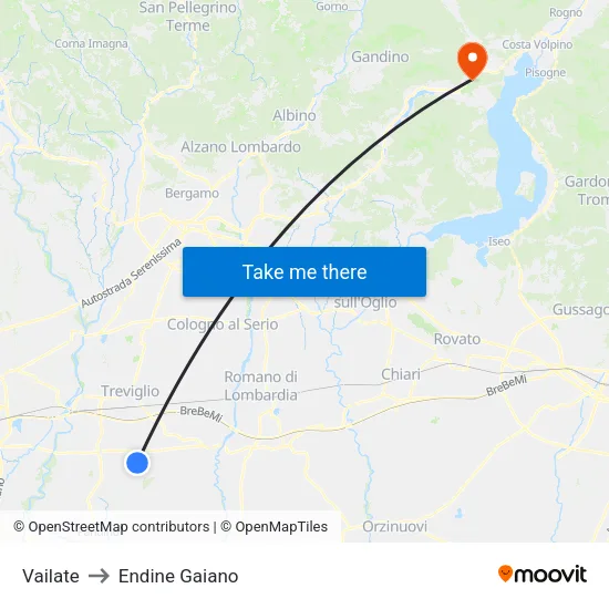 Vailate to Endine Gaiano map