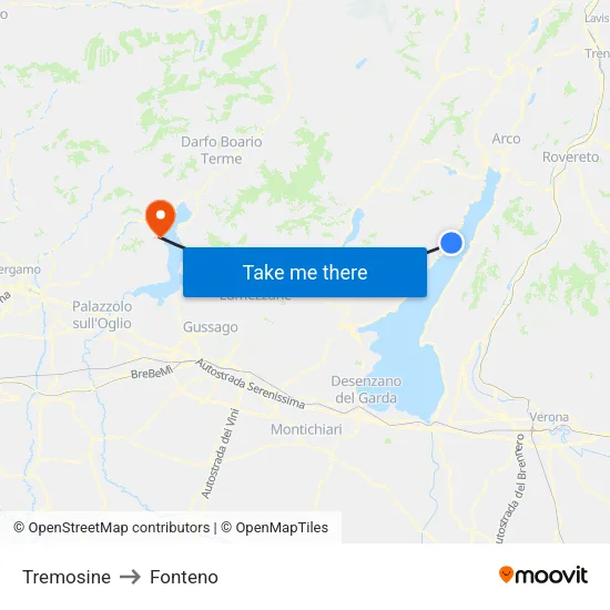 Tremosine to Fonteno map