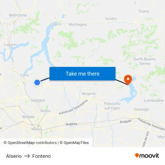 Alserio to Fonteno map