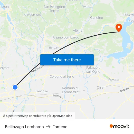 Bellinzago Lombardo to Fonteno map