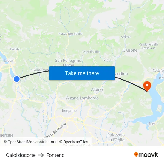 Calolziocorte to Fonteno map