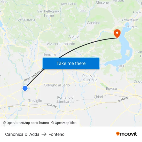 Canonica d'Adda to Fonteno map