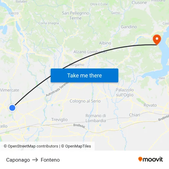 Caponago to Fonteno map