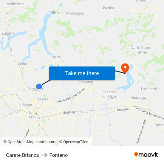 Carate Brianza to Fonteno map