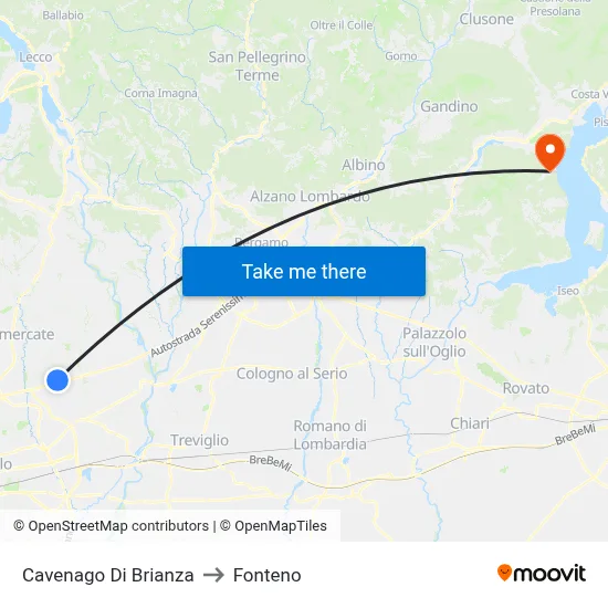 Cavenago di Brianza to Fonteno map