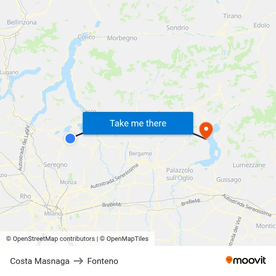 Costa Masnaga to Fonteno map