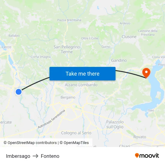 Imbersago to Fonteno map