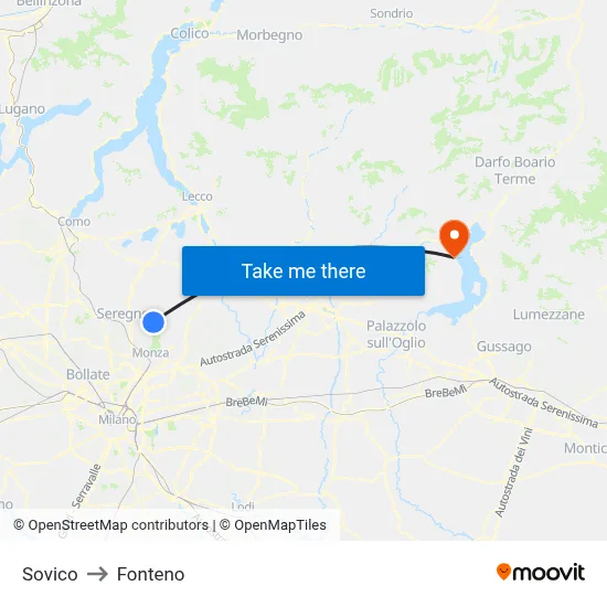 Sovico to Fonteno map