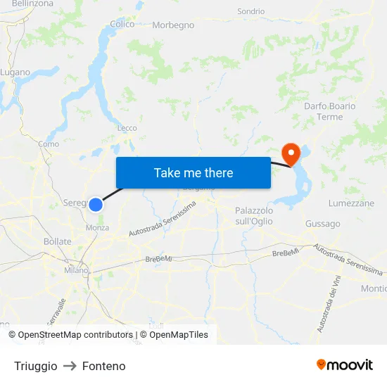 Triuggio to Fonteno map